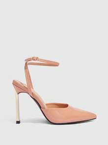 CUCCOO SZL Women Shoes Women's Pointed Stiletto Metal Heel Apricot Back Ankle Strap Temperament Elegant Fashion Sexy Women's High Heels Empty Shoes Suitable For Parties, Parties, Banquets And Other Occasions Women's Shoes - Mirror apricot, electroplated heel - View 2