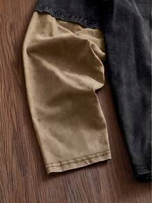 SWAVVY 男士标准尺码春秋季休闲长袖T恤，黑色撞色印花，圆领 - 黑色 - 查看 3