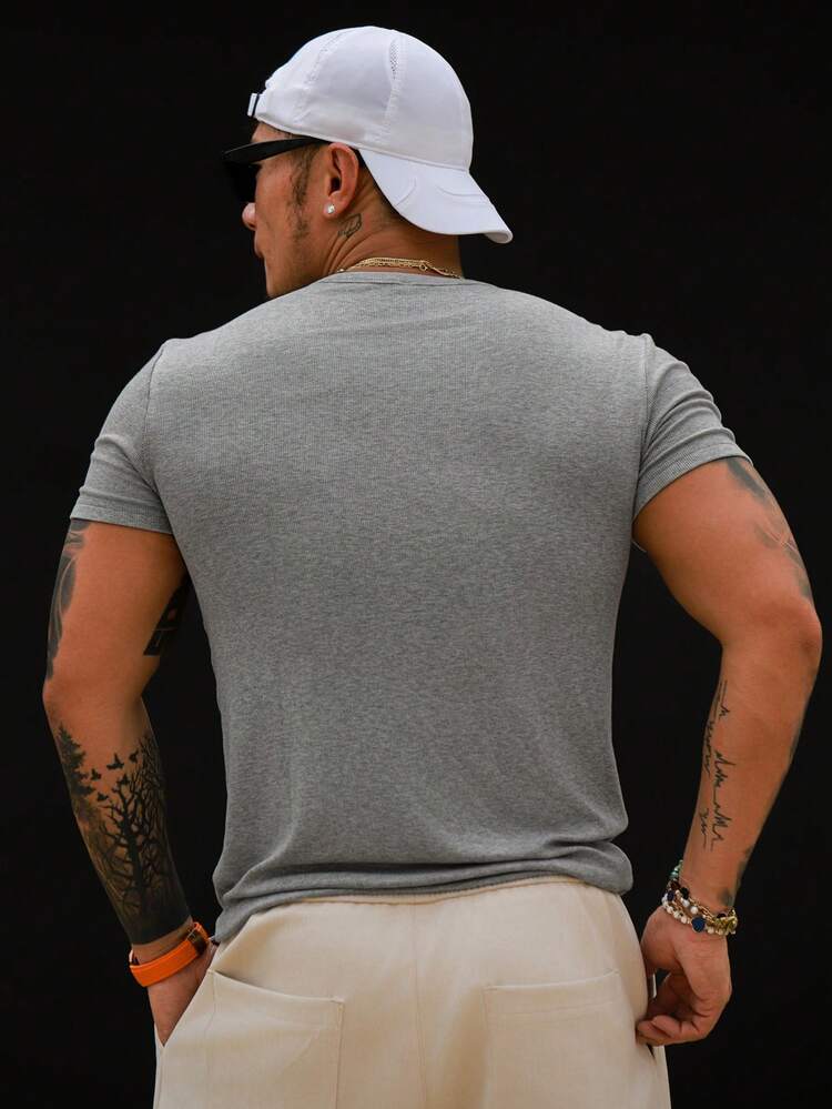 Men's Slim Fit Solid Gray Short Sleeve T-Shirt