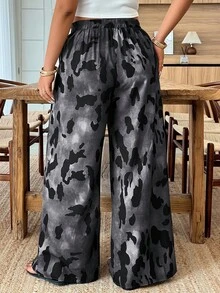 Pantalones anchos casuales de talla grande con estampado de leopardo para mujer, primavera/verano - Multicolor - Ver 2