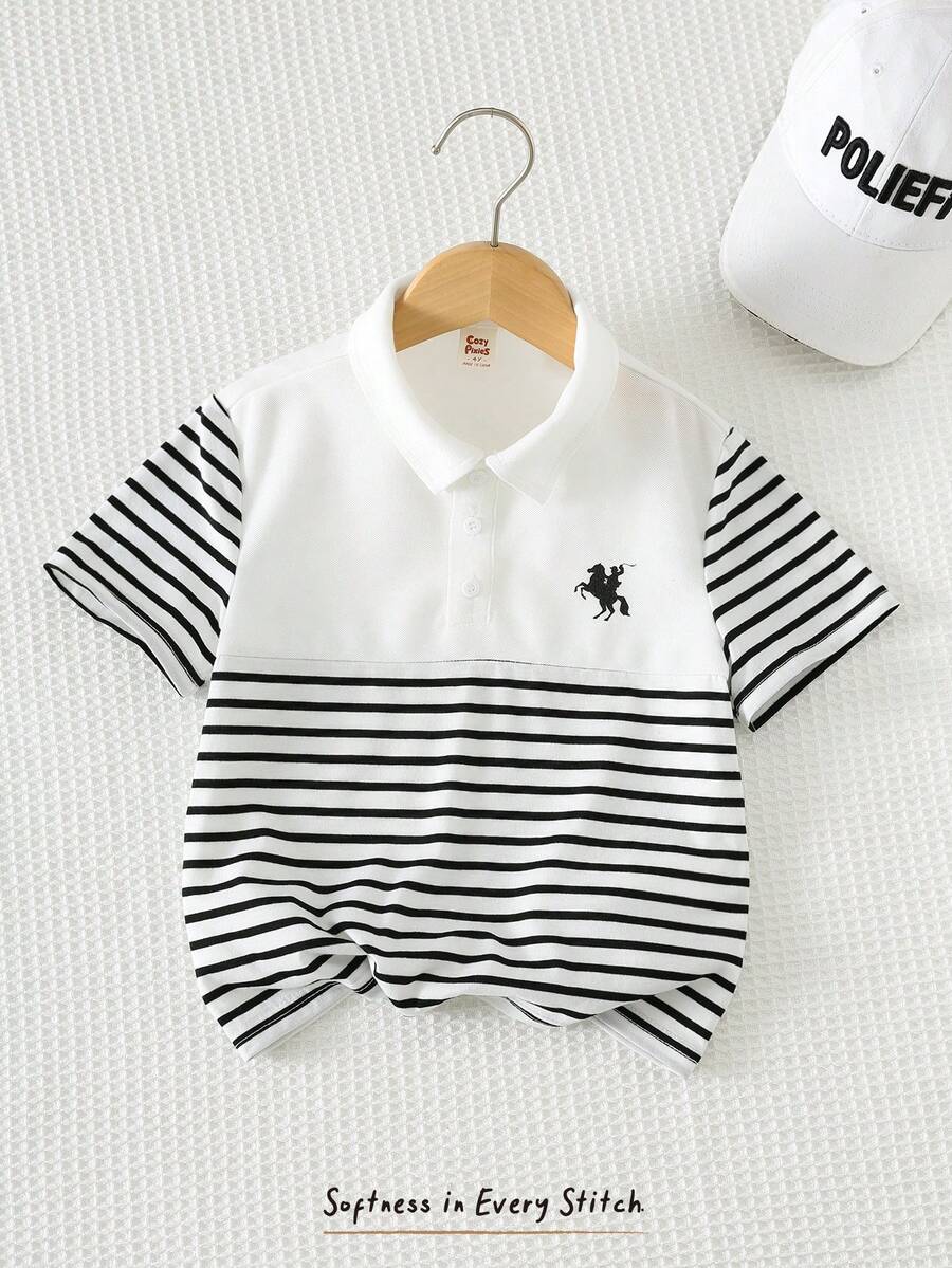 Cozy Pixies 1件男童休闲运动复古条纹Polo衫,适合儿童,返校季,适合生日派对、宴会、演出、婚礼、开幕式和日常穿着,适合学校、旅行、运动、春夏季节。 - 彩色 - 查看 1