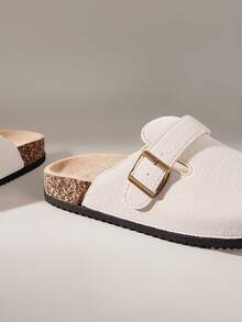 Solecia Women's Fashion Platform Slippers, Round Toe Square Buckle Decorative Spring Shoes, Suitable For Spring, Easter, Christmas - White - View 5