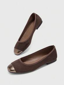 CUCCOO BIZCHIC Zapatos de mujer para primavera y otoño con puntera cuadrada y suela plana, zapatos de ante sencillos para ir al trabajo y de compras - Marrón - Ver 3