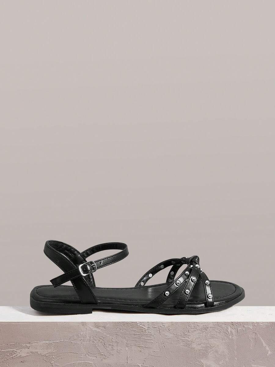 Styleloop Ladies, Buckles, Trim, Flat Sandals - Black - View 1