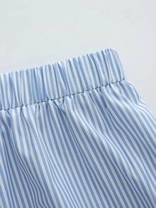 GlowEve 女士休闲度假条纹系带两件套，春夏款 - 藍白色 - 查看 6