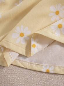 Souflis Souflis Vestido de Bebê Menina Estilo Francês com Estampa de Margarida, Vestido de Princesa Doce com Gola Peter Pan e Mangas Bufantes, Visual Casual Chique para Brincadeiras, Escola e Mais Ocasiões - Amarelo - Visão 9