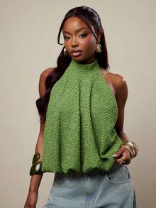 NYA SZN 女士纯色灯笼下摆露背吊带上衣 - 綠色 - 查看 3