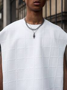 PAVTROS Men's Vest Set, Young Street Style, Quilted Fabric, Fashionable Daily Wear - White - View 7