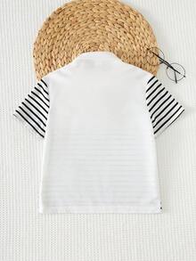 Cozy Pixies 1件男童休闲运动复古条纹Polo衫，适合儿童，返校季，适合生日派对、宴会、演出、婚礼、开幕式和日常穿着，适合学校、旅行、运动、春夏季节。 - 彩色 - 查看 2