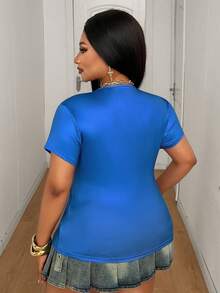 Maweii Women's Fashionable Brown Printed Fitted Short Sleeve Round Neck Flattering Casual Dress,Plus Size T-Shirt Summer 90s Everyday Elegant Gym - Blue - View 4