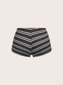 SHEIN ICON Set de 2 piezas con camiseta de polo de cuello holgado a rayas de contraste azul y morado en estilo minimalista casual, y shorts a juego, adecuado para primavera/verano, estilo universitario, temporada deportiva - Multicolor - Ver 6