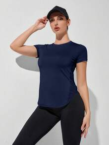 Powerista Solid Color Hollow Breathable Short Sleeve Sports T-Shirt - Multicolor - View 3