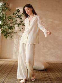 MOTF PREMIUM 2PCS WOMEN COMFY CONTRAST LACE LOUNGEWEAR SET - White - View 7