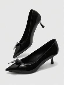 CUCCOO BIZCHIC 女士高跟鞋，尖头蝴蝶结黑色漆皮高跟鞋，女士通勤百搭细高跟鞋，优雅气质职业鞋 - 黑色 - 查看 5