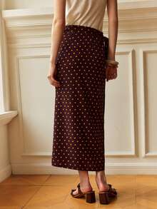 Écloséra Chân váy chữ A thắt eo chấm bi màu nâu thanh lịch dành cho nữ, thích hợp cho công sở, mùa xuân/hè. - màu nâu - Xem 6
