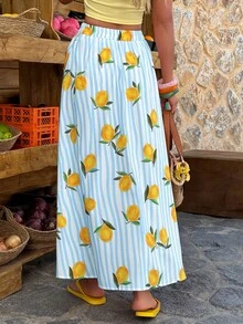 Flora Isola Flora Isola 1 chiếc váy nữ dáng chữ A rộng rãi, kẻ sọc, in hình trái cây nhiều màu sắc, thích hợp cho kỳ nghỉ, đi biển, mặc hàng ngày, mùa xuân/hè. - Nhiều màu - Xem 2