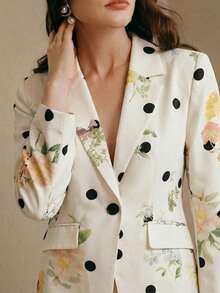 Anewsta Áo blazer nữ cỡ lớn thời trang cao cấp họa tiết chấm bi và hoa, thắt eo, phù hợp cho đi chơi, dự tiệc và các dịp trang trọng. - trắng - Xem 5