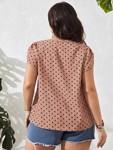 SHEIN Clasi 大码女式波点花卉短袖休闲衬衫 - 粉色 - 查看 2