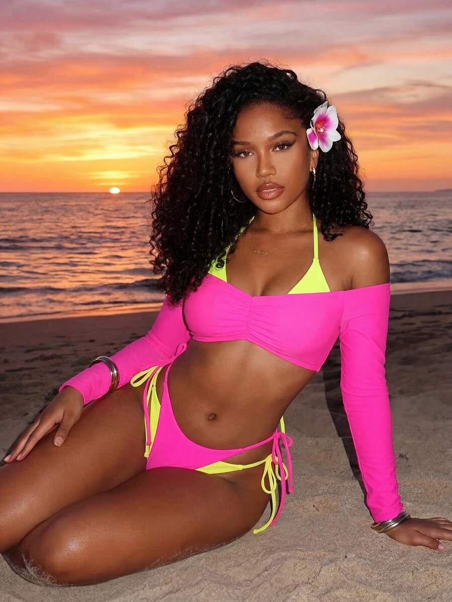 Vaytide 新款春夏性感长袖比基尼套装，沙滩度假泳装 - 彩色 - 查看 1