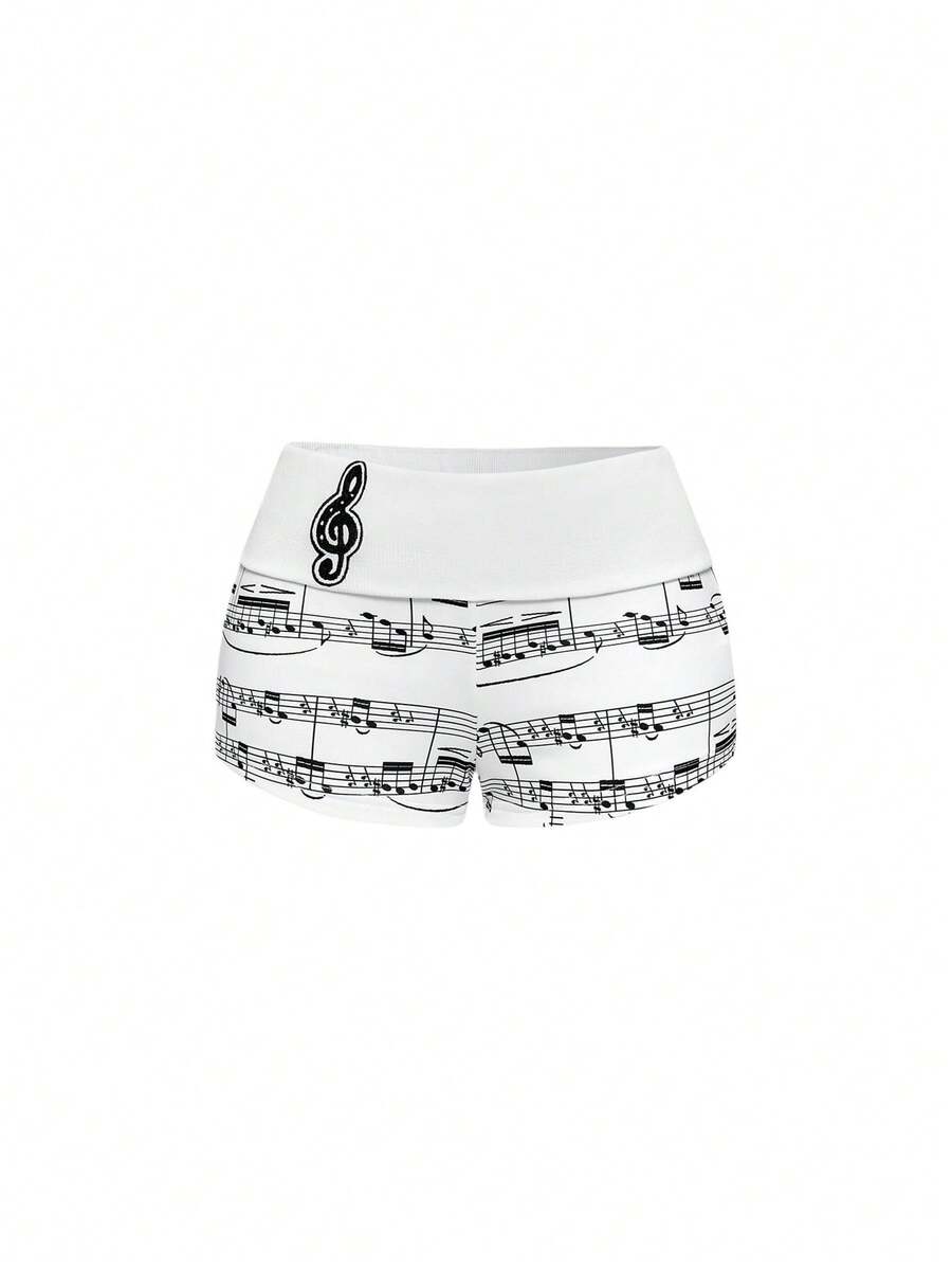 J-Fashion Spring /Summer Plus Size Y2K Retro Millennium Symbol Print Patchwork Women Shorts - White - View 1
