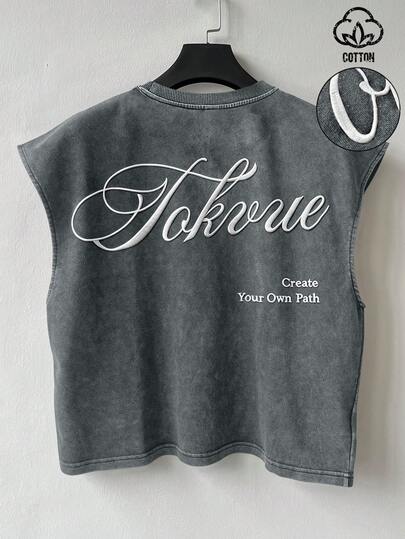 TOKVUE Camiseta casual de cuello redondo con estampado de letras, versátil para uso diario para hombres