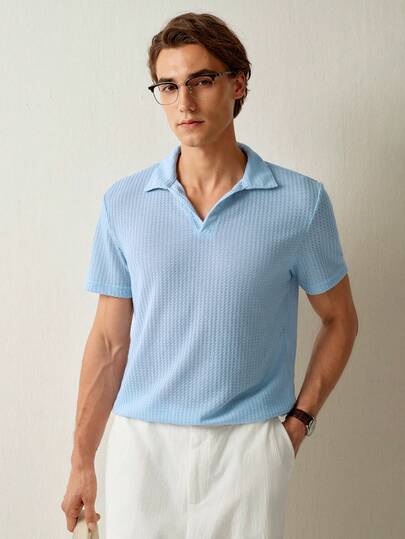 RONVEXI 男士純色短袖polo衫，休閒日常穿著