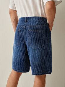 RONVEXI Quần short denim nam kẻ sọc dọc jacquard - Màu xanh lam - Xem 2