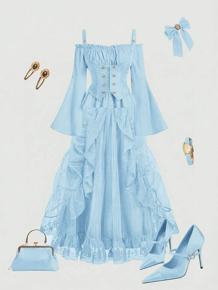 light blue medieval dress Dress Belle, light blue-cream