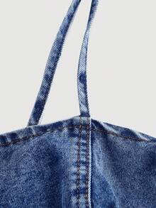 SHEIN MOD Plus Size Denim Camisole Top With Ruffle Hem, Blue Summer Tops For Women Going Out Tops Women - Dark Wash - View 3