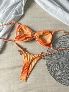 Swim Chiccia Swim Chicsea 2件套渐变随机花卉印花绳饰蓝色海星抹胸比基尼泳装，女士春夏款；Zestiva 女士斑马纹比基尼套装，春夏精选，夏季新品，适合海滩穿着，塑形泳衣 - 彩色 - 查看 2