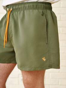 Zalmeno 男士动物刺绣抽绳腰泳裤，夏威夷风 - 軍綠色 - 查看 3