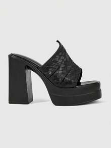 ROMWE Dép xăng đan cao gót hở mũi thời trang và thoải mái dành cho nữ, kiểu dáng punk gothic, đế dày chống thấm nước, họa tiết chữ thập, thích hợp cho mùa xuân/hè, tiệc tùng, lễ hội. - màu đen - Xem 1