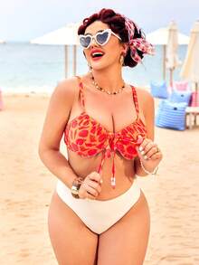 Swim Vcay Plus Size Women Beach Vacation Shell Print Bikini Top Yellow Summer - Orange - View 5