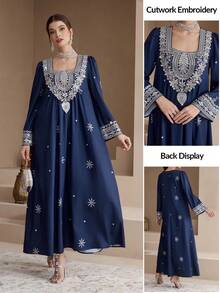 Al Najma Áo Abaya Ả Rập thêu sequin thanh lịch dành cho nữ - Nhiều màu - Xem 2