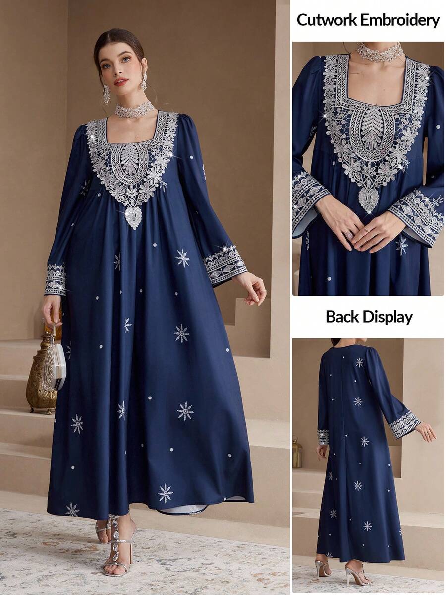 Al Najma Áo Abaya Ả Rập thêu sequin thanh lịch dành cho nữ