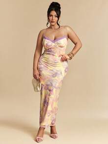 SHEIN BAE Đầm maxi không tay in hoa thanh lịch dành cho nữ cỡ lớn mùa xuân/hè, đầm maxi ôm sát, đầm maxi gợi cảm. - Nhiều màu - Xem 4