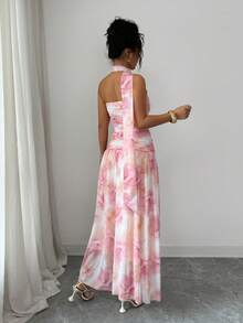 SHEIN Franclia Women's Floral Print Pleated Elegant Flowing Long Dress - Pink - View 2