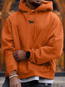 EURMUSE Sudadera Con Capucha Y Cordón De Hombros Caídos Con Estampado De Caballos Para Hombre - Amarillo - Ver 5