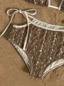 SHEIN Swim 白色蕾丝面料，侧系带设计，优雅性感女士泳装套装 - 彩色 - 查看 3