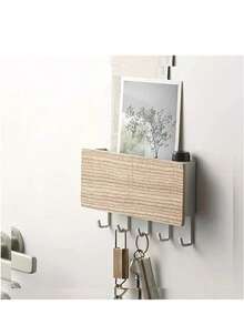 1pc Wall Mounted Key Holder Rack, Wooden Multi-Purpose Storage Organizer - Multicolor - View 6