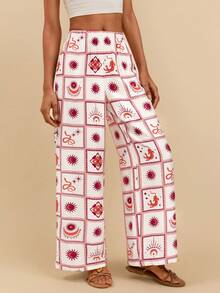 Travachic Pantalones anchos de uso versátil y casual con estampado total para uso diario de mujer - Multicolor - Ver 7