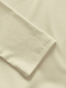 Rina Fox Áo thun dài tay nữ thời trang thường ngày, thanh lịch, dễ thương, phối ren kẻ sọc. - Màu be - Xem 5
