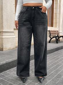 Hourglow Allicaitlin Plus Size Casual Daily Wear Straight Leg Boyfriend Jeans, For Hourglass Body Shape - Black - View 7