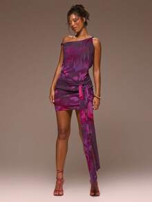 MUSERA Đầm mini trễ vai thắt eo bằng vải chiffon in họa tiết, thích hợp cho mùa xuân hè, kỳ nghỉ, buổi tối đi chơi, dịp đặc biệt, phong cách Golden Sands. - Nhiều màu - Xem 5