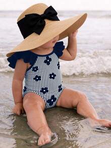 SHEIN Baby Girls' Casual Minimalist Fitted One-Piece Swimsuit, Suitable For Summer - Multicolor - View 4