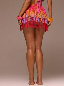 MUSERA Knitted Layered Fray Mini Skirt Girly Spring Summer Vacation Night Out Cute Occassion Golden Sands - Multicolor - View 5