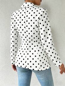 Eryvara Áo blazer nữ thời trang họa tiết chấm bi, cài một hàng khuy, cổ ve lật. - Đen và trắng - Xem 2
