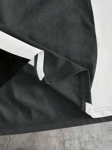 AXEPEAK Áo thun nam tay ngắn cổ tròn in họa tiết hình học phối màu tương phản - Màu xám đen - Xem 5