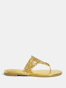 CUCCOO TILAWA Sandal Wanita Modis dengan Hiasan Kristal dan Rhinestone, Cocok untuk Santai Sehari-hari, Pesta, Liburan Musim Semi, Paskah, Dansa, Hari Valentine, dan Musim Panas. - Emas - View 2