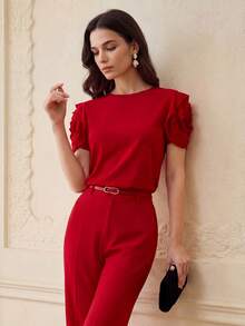 ZEYLAH Camiseta De Punto Con Ribete De Volantes - Rojo - Ver 4